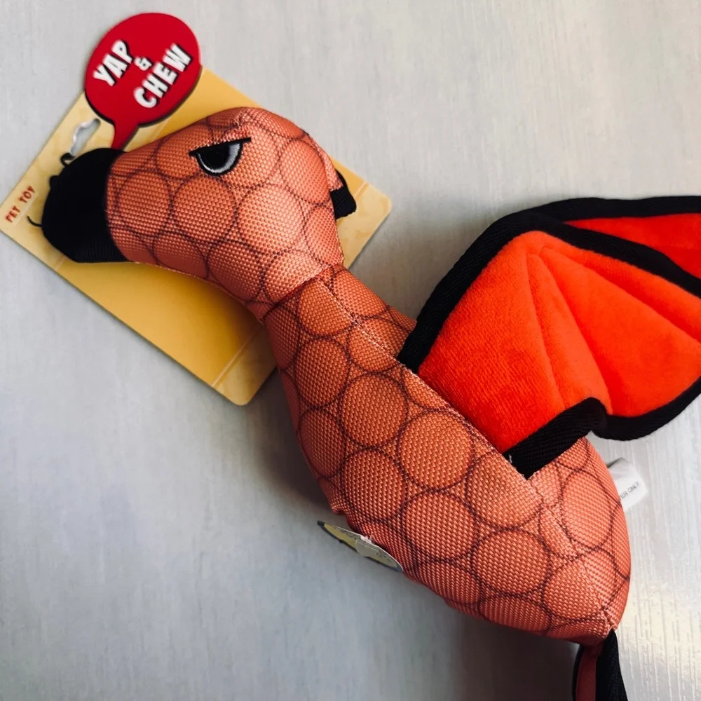 VIP & CHEW Orange Dragon Plush Dog Toy. NWT